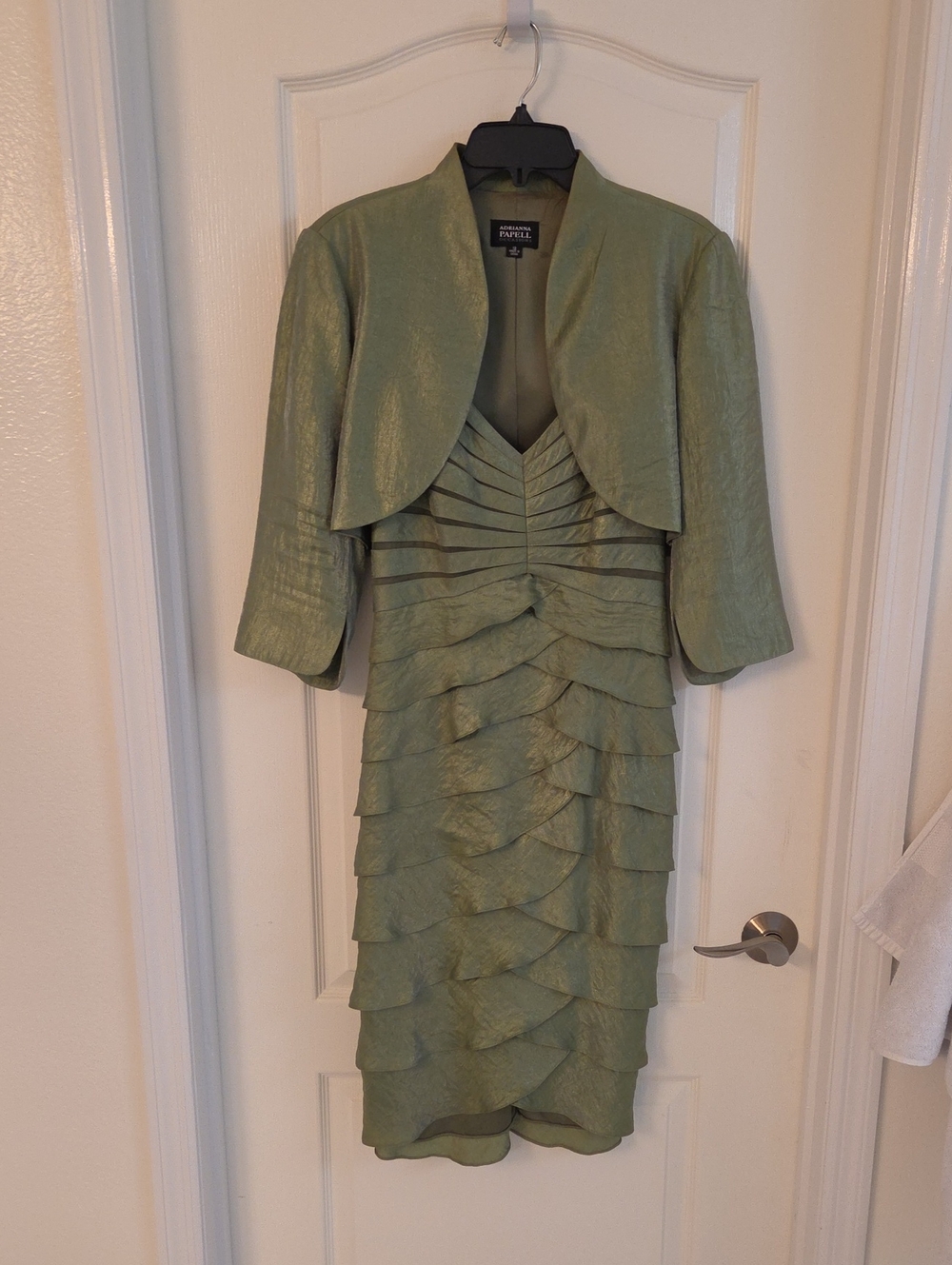 Adrianna Papell Sage Tiered Ruffle Pencil Skirt with Cropped Jacket
